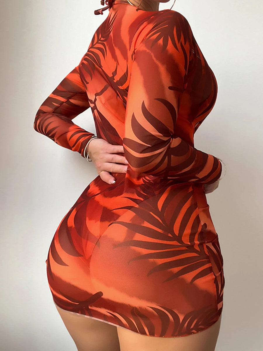 Long Sleeve Cutout Bikini Dress Set