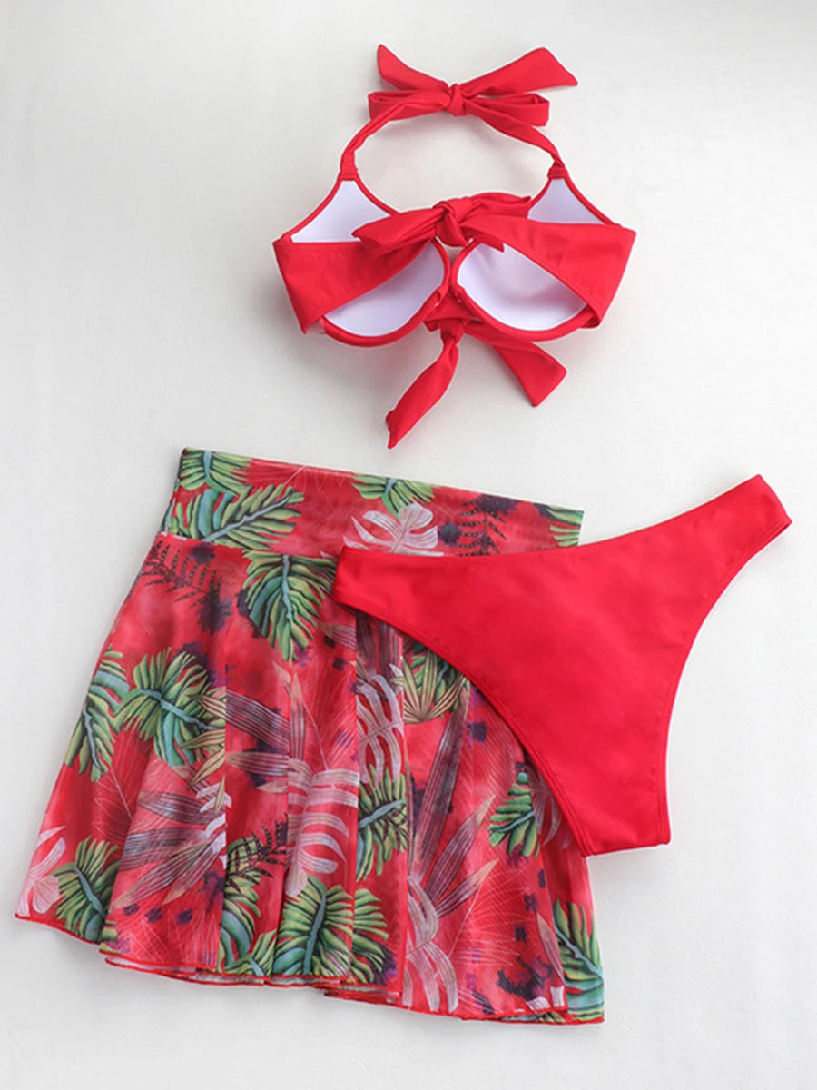 Tie-Front Bikini & Mini Skirt Set
