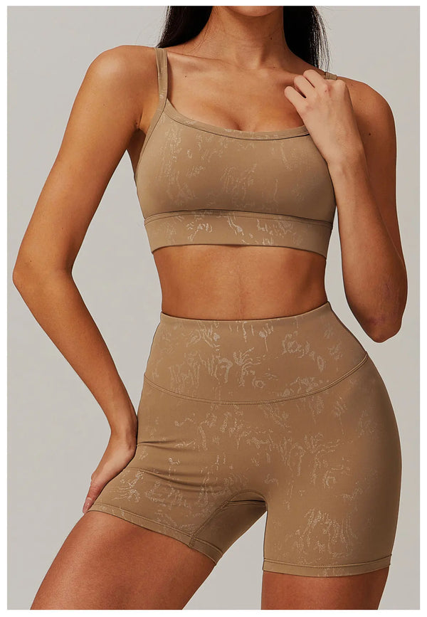 Seamless Textured Sports Bra & Biker Shorts Set