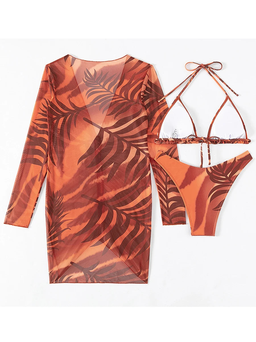 Long Sleeve Cutout Bikini Dress Set