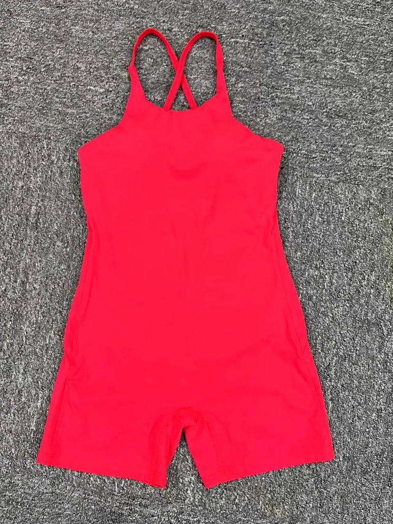 Strappy Backless Red Romper