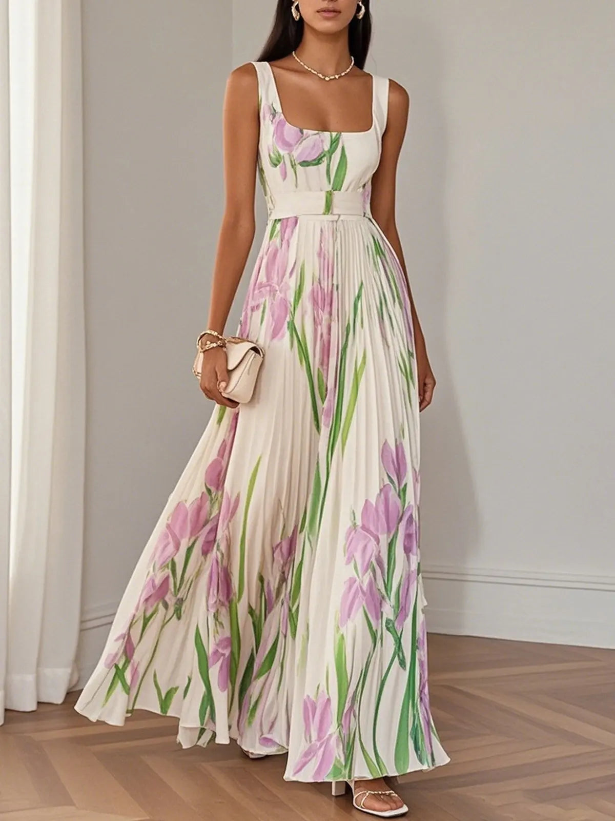 Floral Pleated Maxi Dress