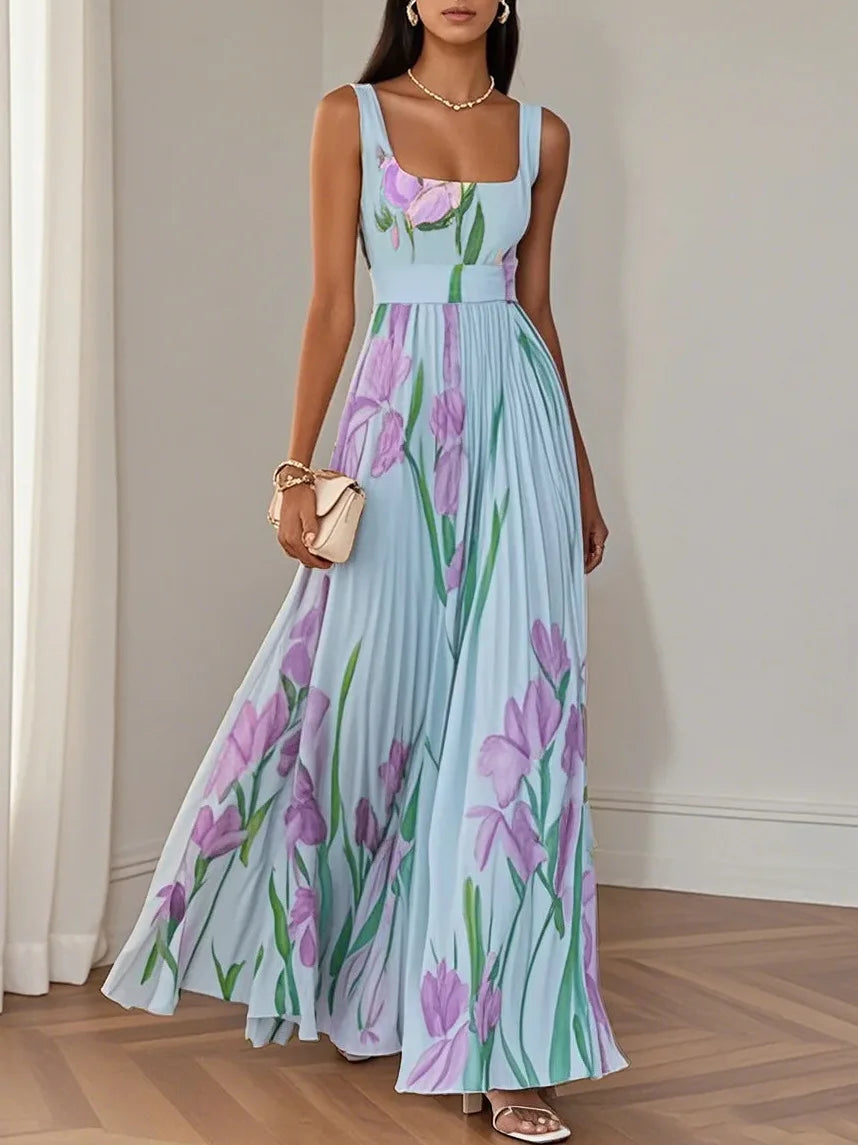 Floral Pleated Maxi Dress