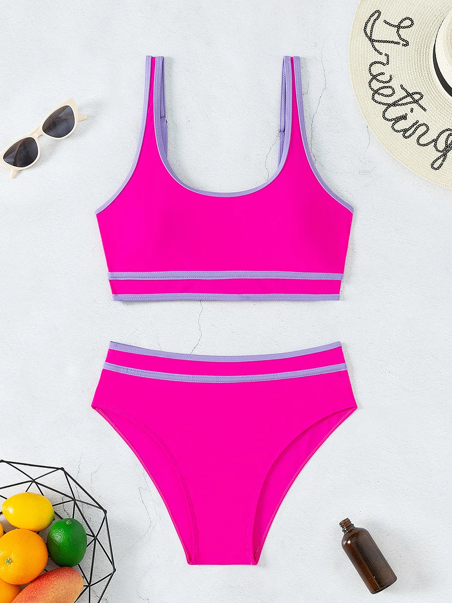 Sporty Stripe High-Waist Bikini Set