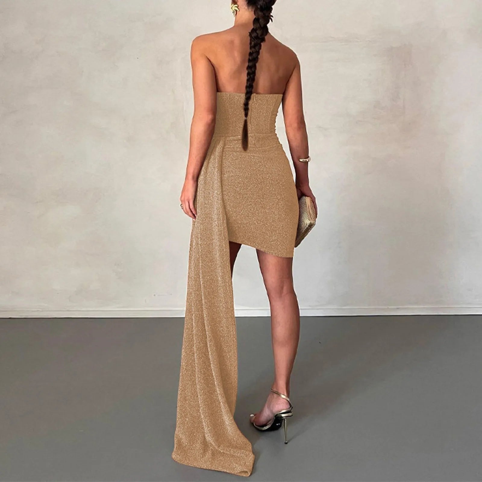 Strapless High-Slit Evening Dress