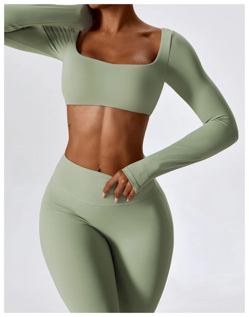 Long Sleeve Crop Top & Flare Pants Set