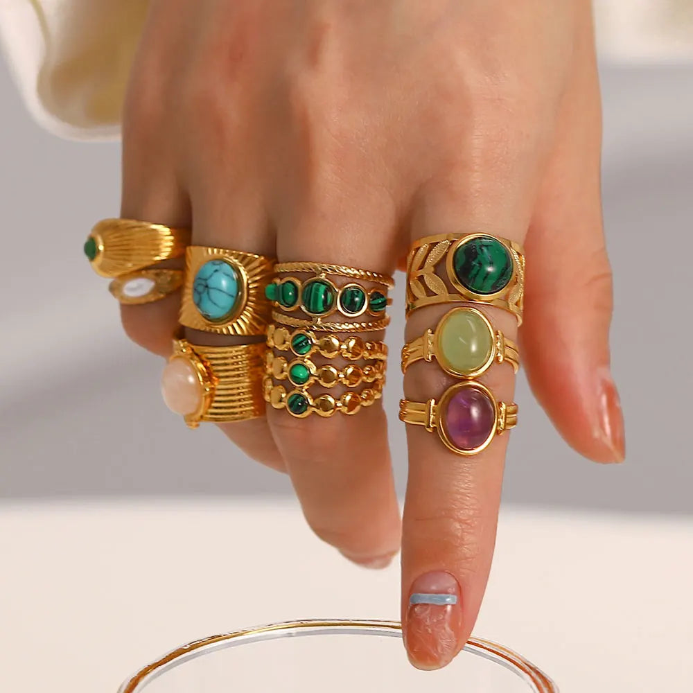 Boho Gemstone Statement Ring Set
