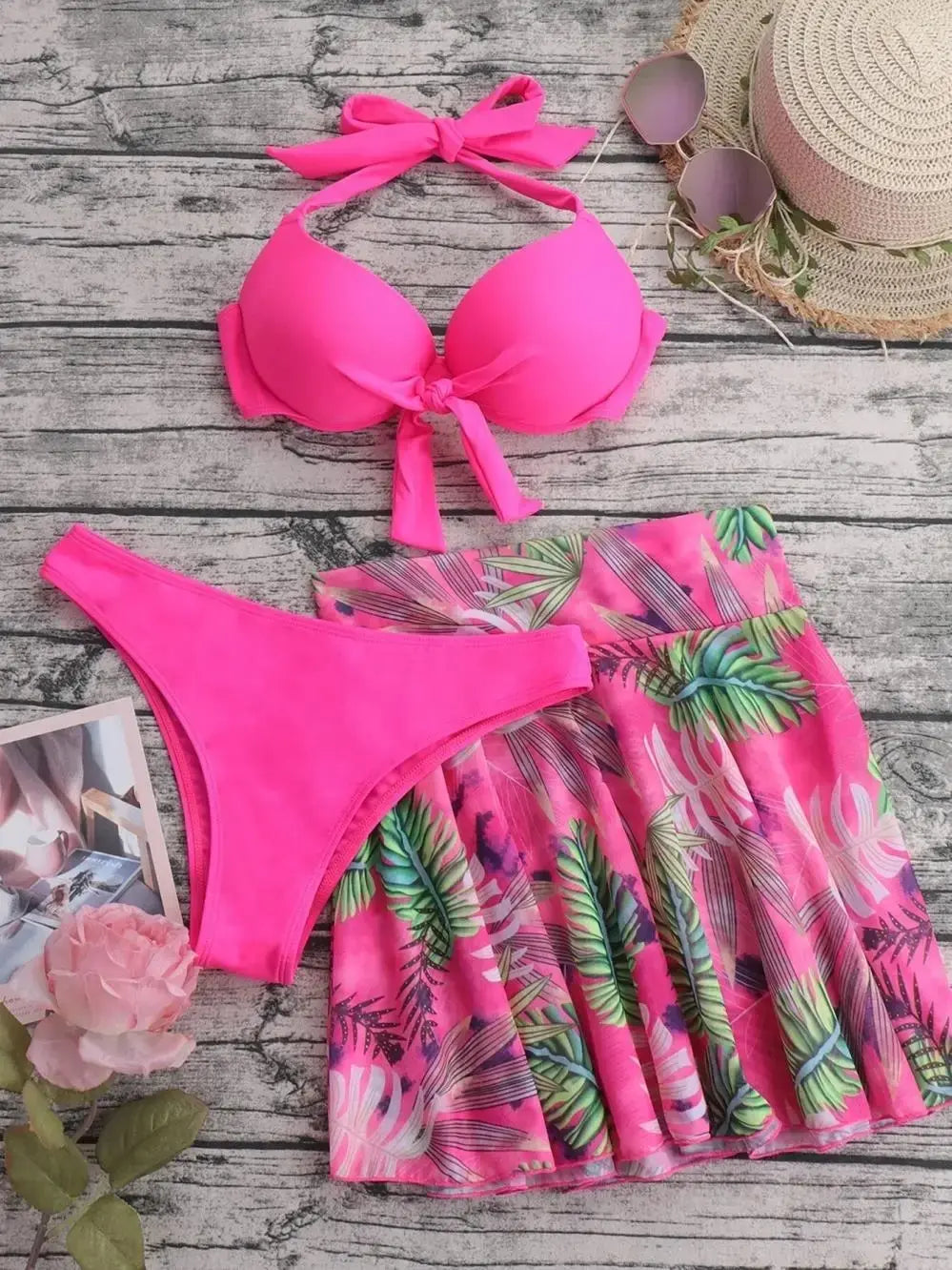 Tie-Front Bikini & Mini Skirt Set
