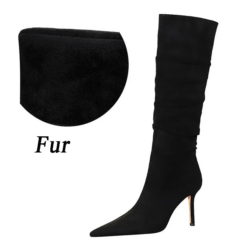 Elegant Ruched Mid-Calf Boots