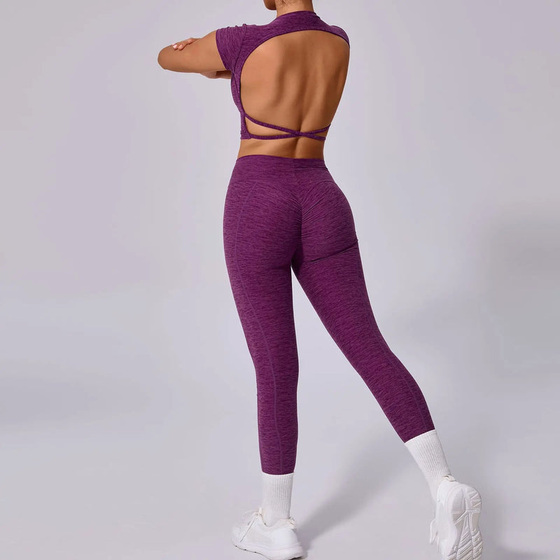 Open Back Crop Top & Leggings Workout Set