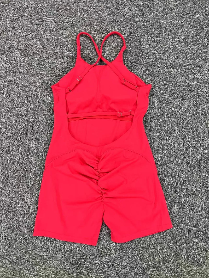 Strappy Backless Red Romper