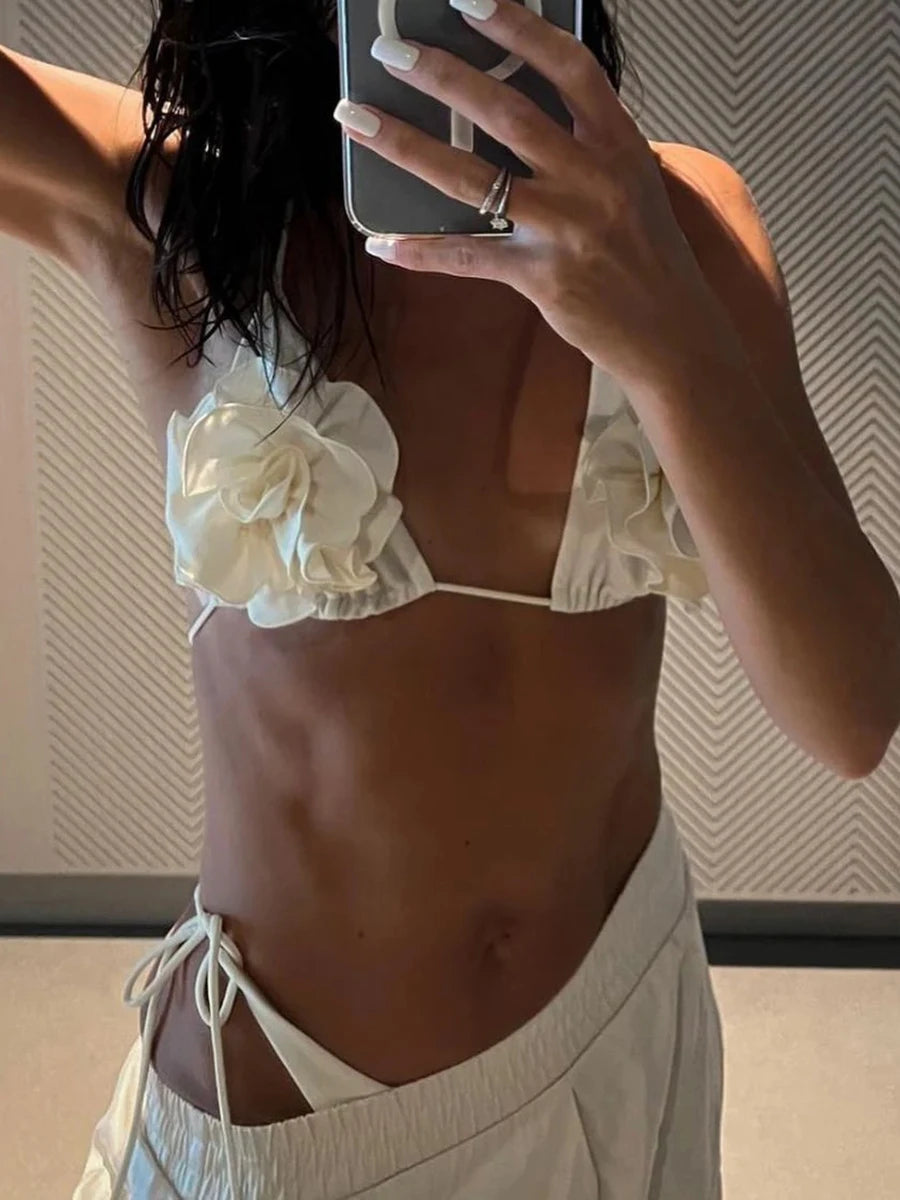 Floral Appliqué Strappy Bikini Set