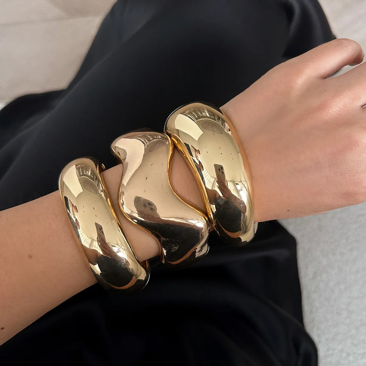 Bold Chunky Sculpted Cuff & Ring Set – Gold & Silver Finish
