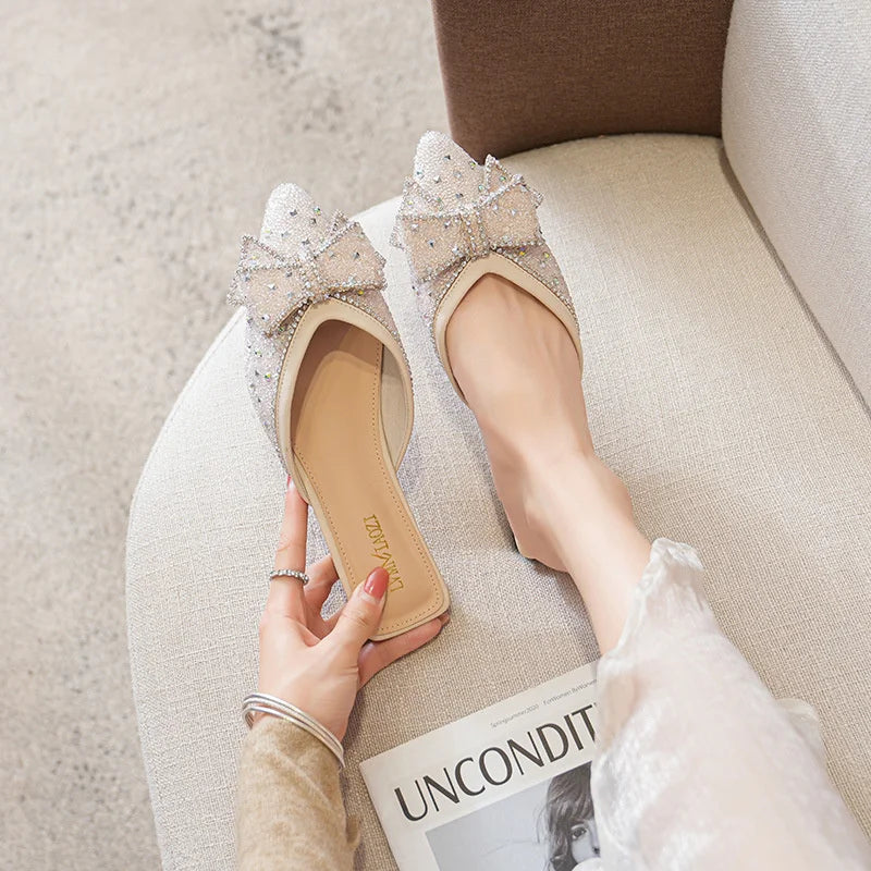 Crystal Bow Pointed Flats