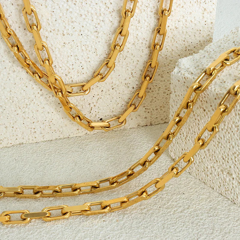 Gold Link Chain Necklace & Bracelet Set