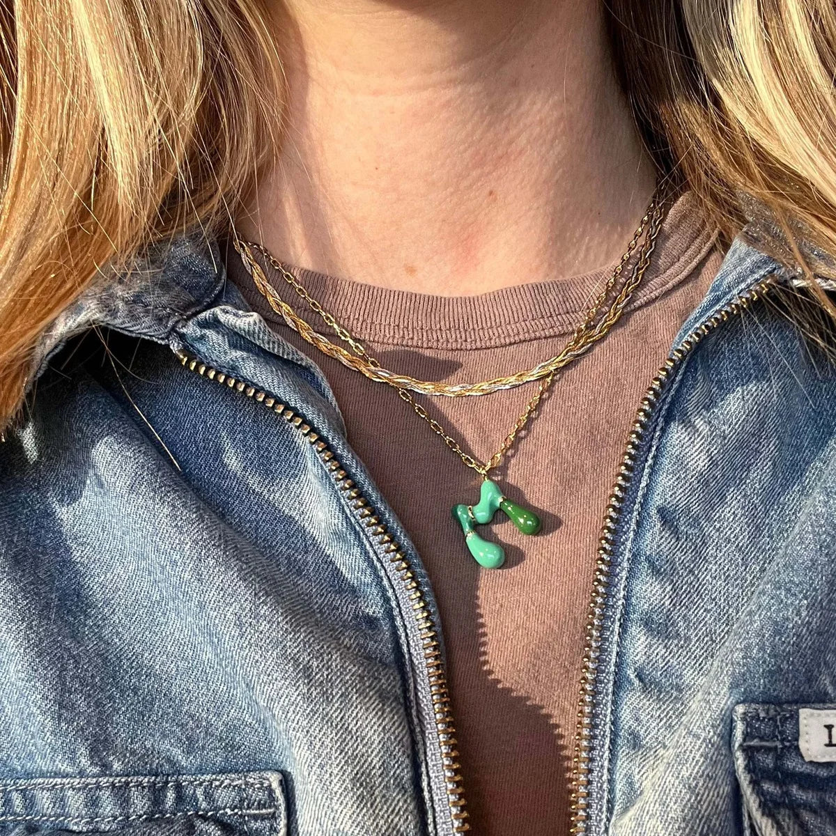 Gold Chain with Green Pendant Necklace
