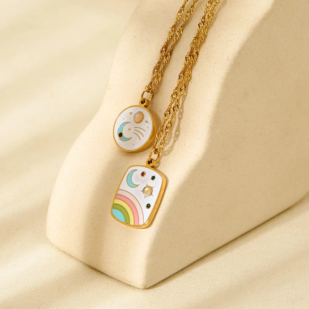 Celestial Enamel Charm Pendant Necklace
