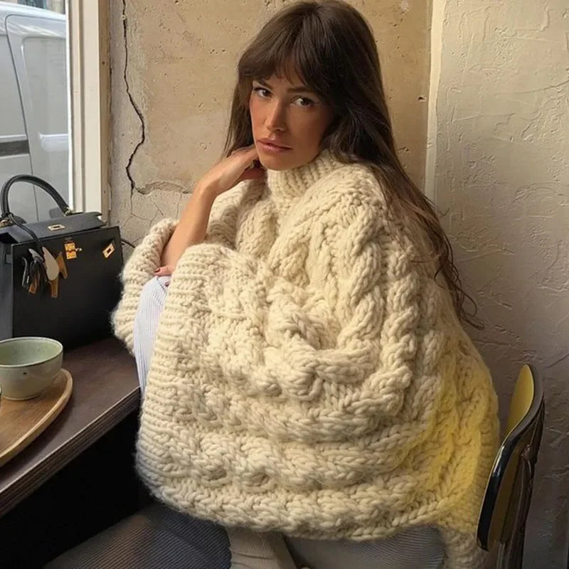 Chunky Cable Knit Sweater Poncho
