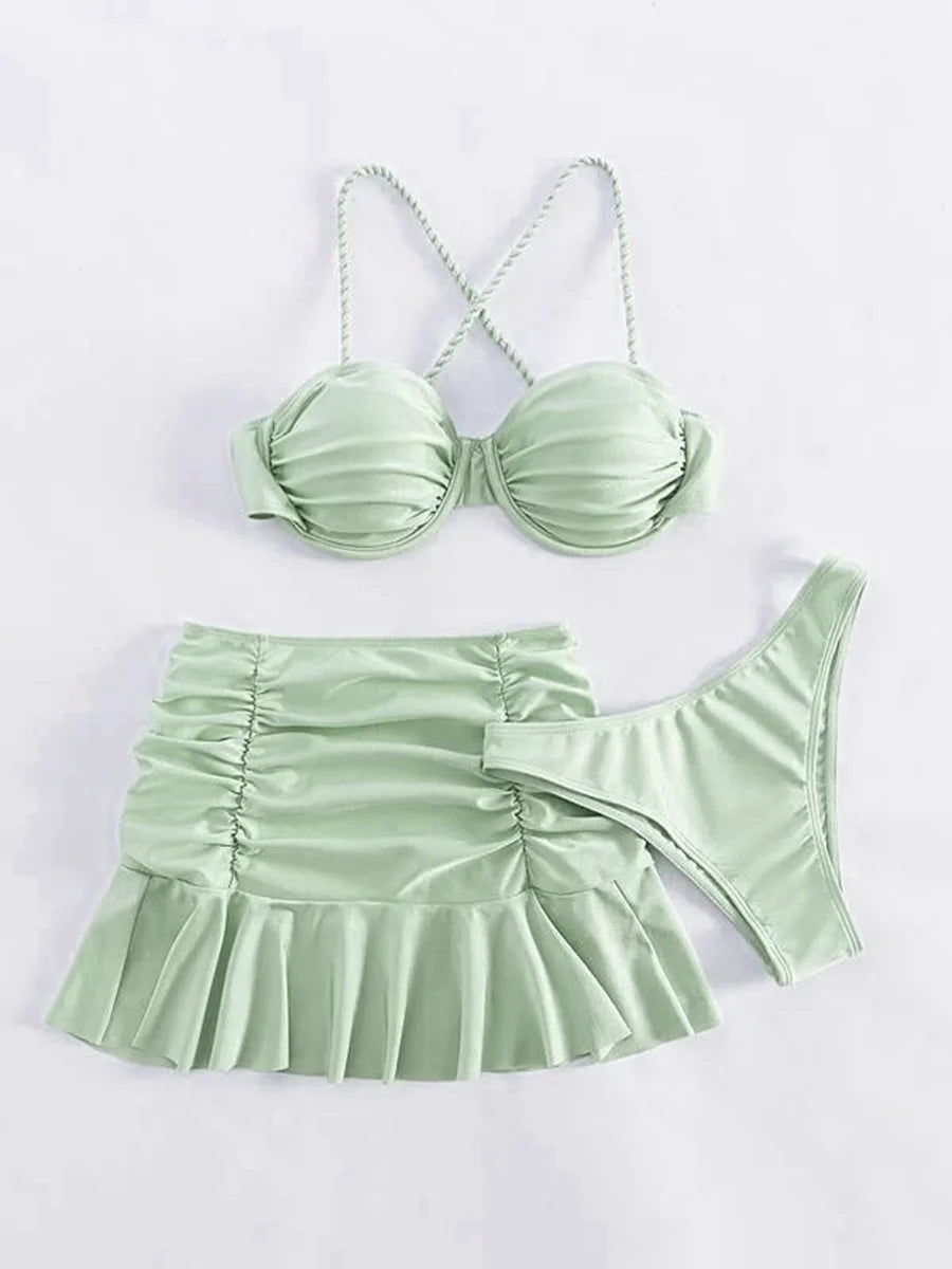 Braided Strap Bikini with Ruched Skirt