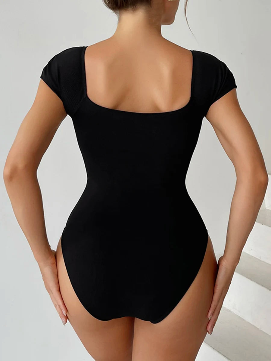 Zip Front Cap Sleeve Bodysuit