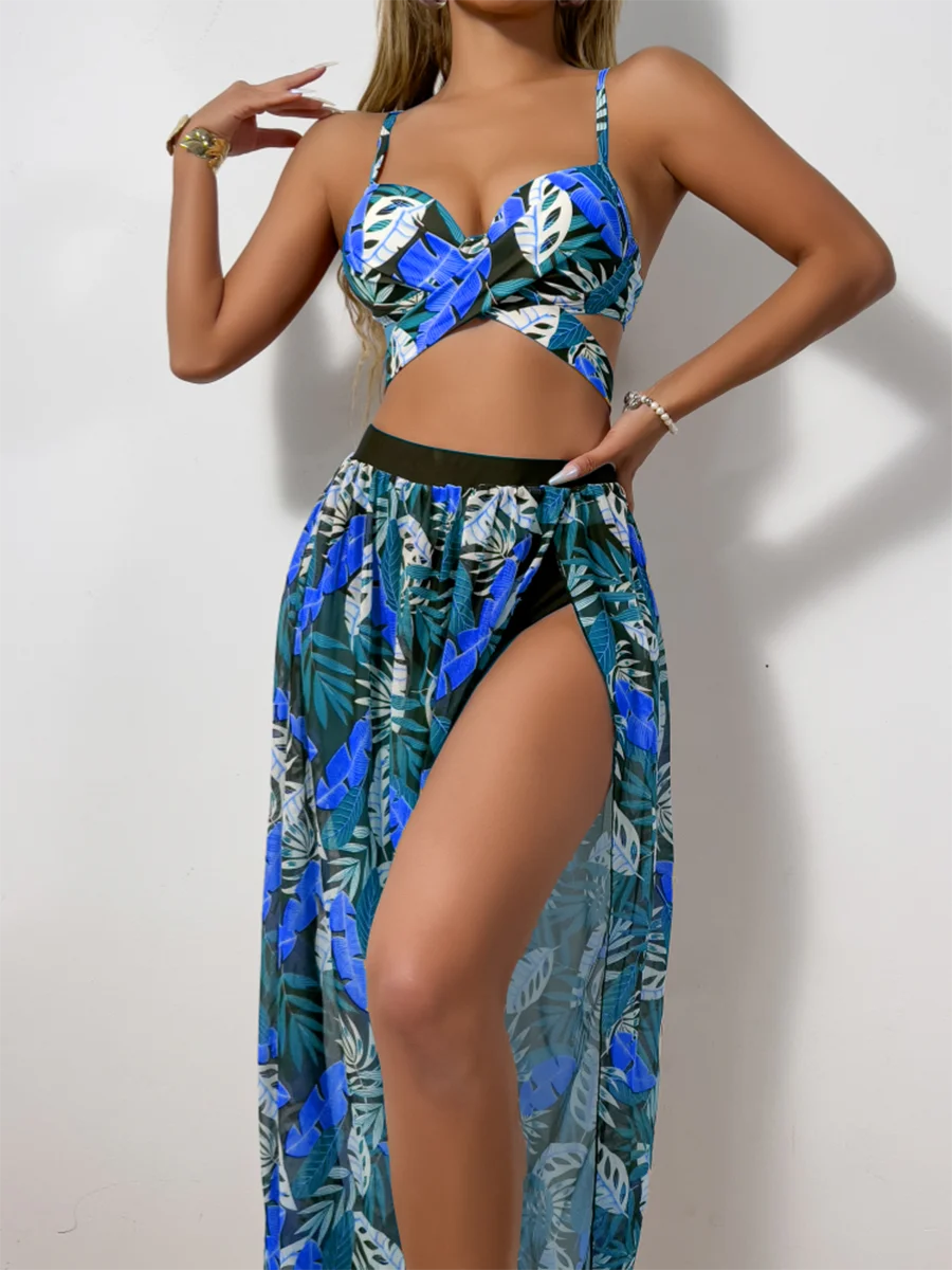 Tropical Print Bikini & Maxi Skirt Set