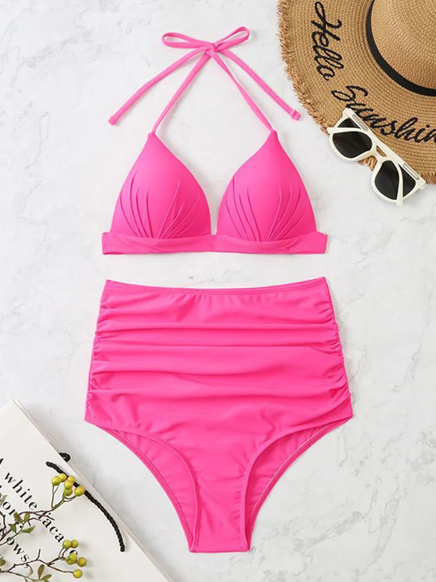 Ring Halter Bikini Set with Sarong