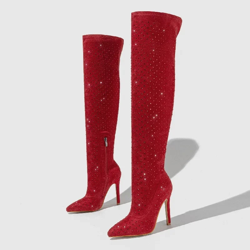 Crystal-Embellished Over-the-Knee Boots