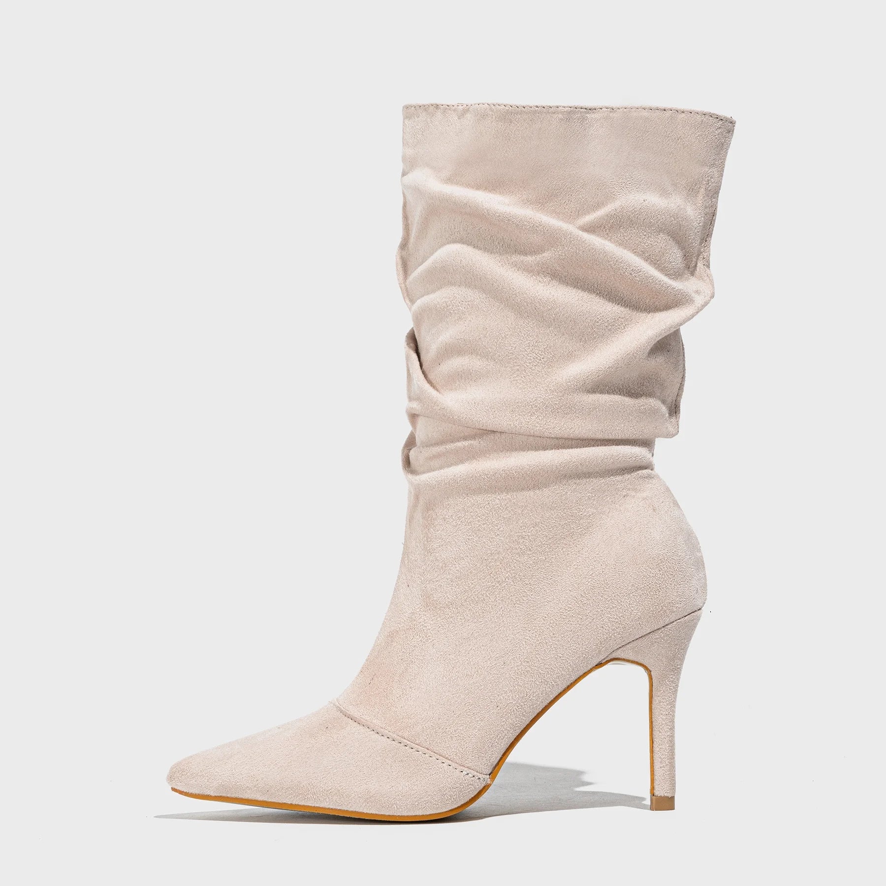 Ruched Pointed-Toe Stiletto Boots