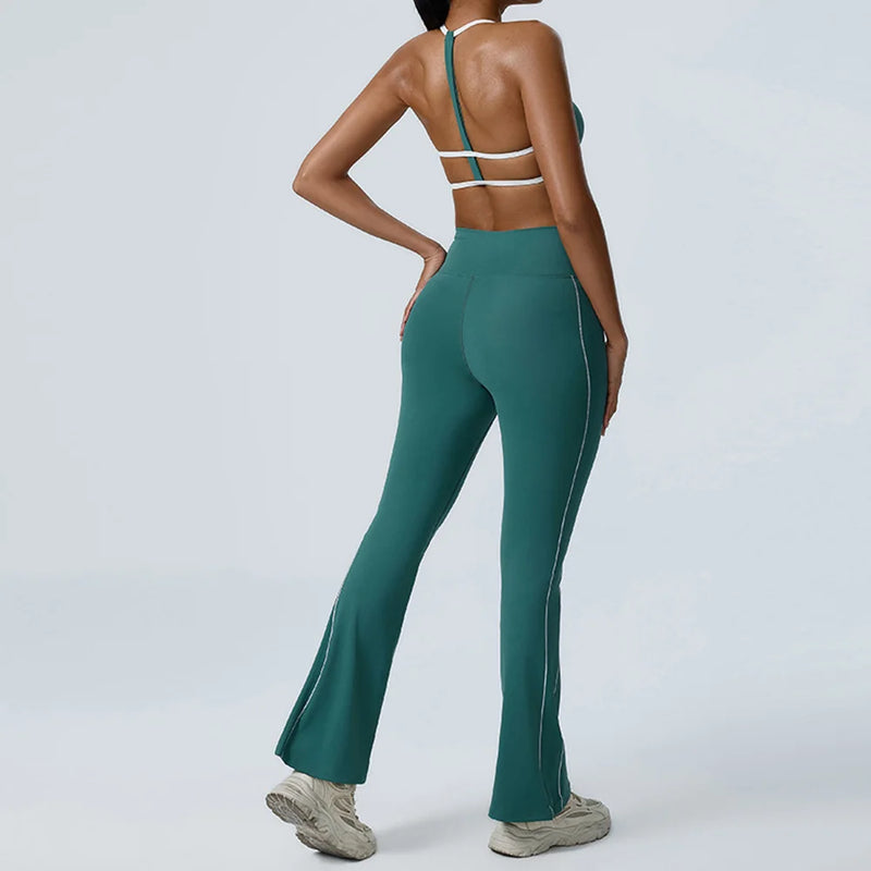 Piped Flared Leggings Workout Set