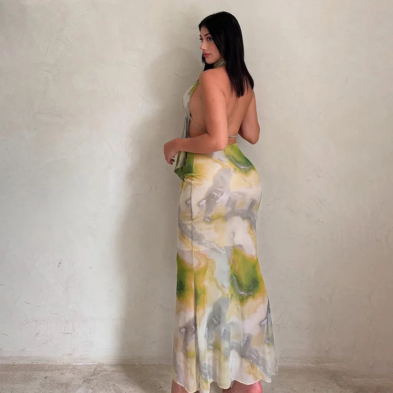 Halter Tie-Dye Cutout Crop Top