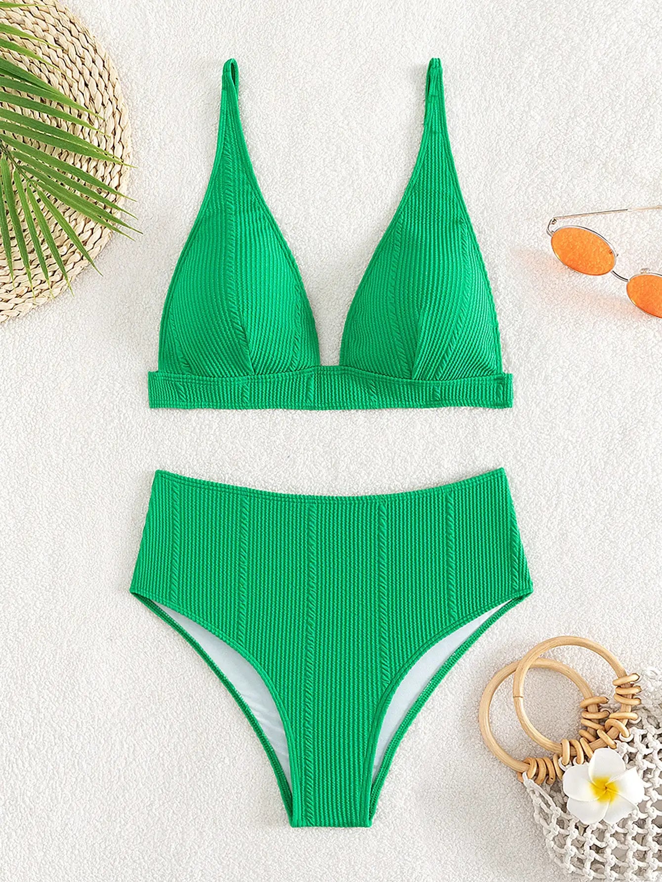 Textured High Waist Bikini Set