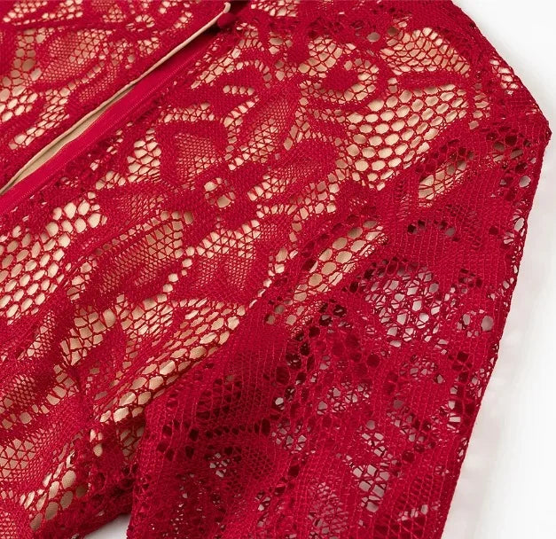Luxe Lace Midi Dress with Deep Plunge