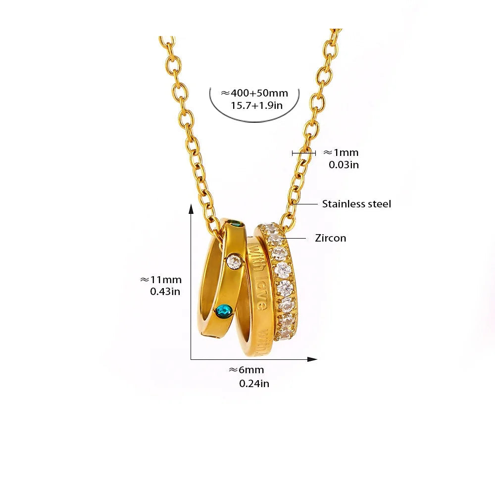 Golden Multi-Ring Pendant Necklace