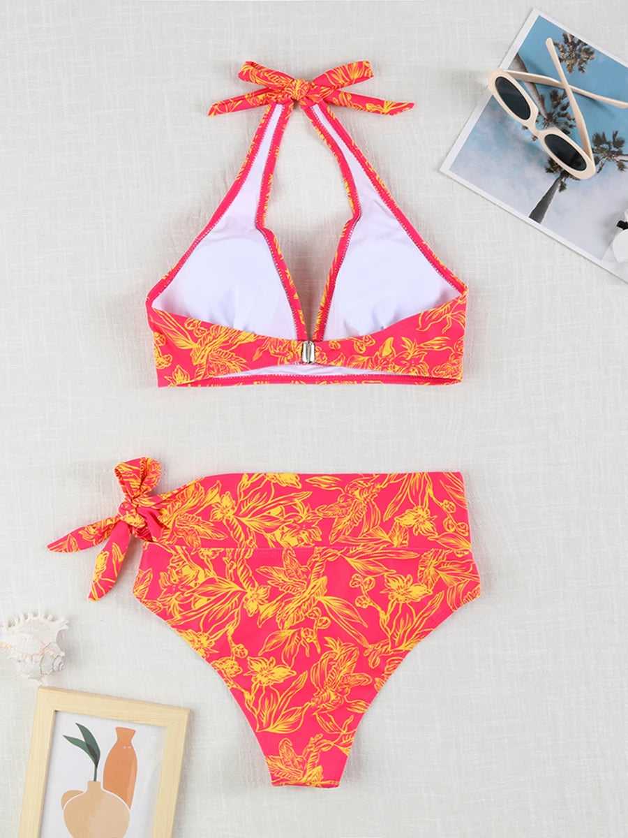 Swirl High-Waist Halter Bikini Set