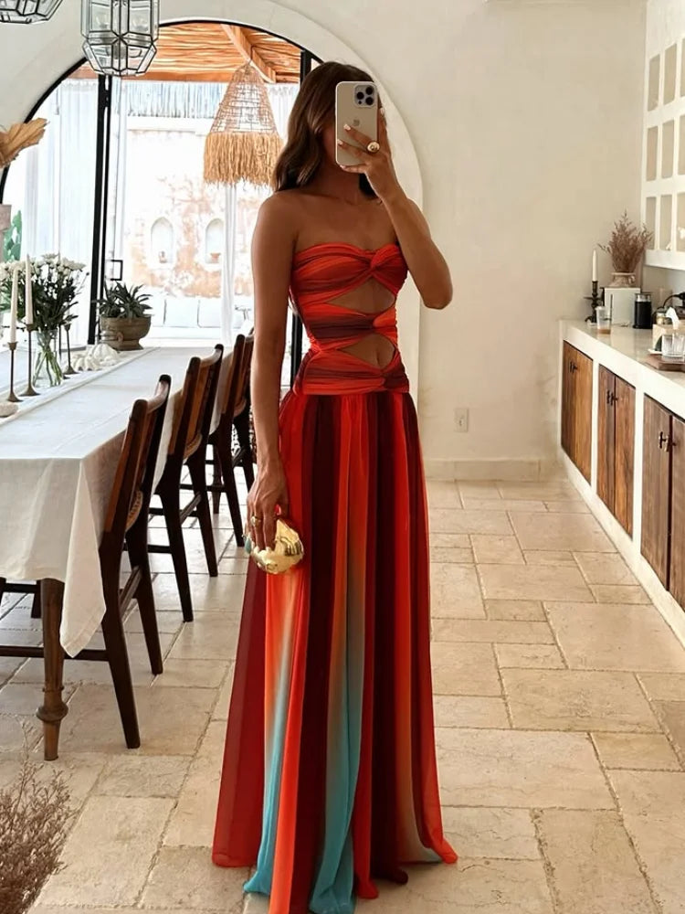 Elegant Halter Polka Dot Maxi Dress