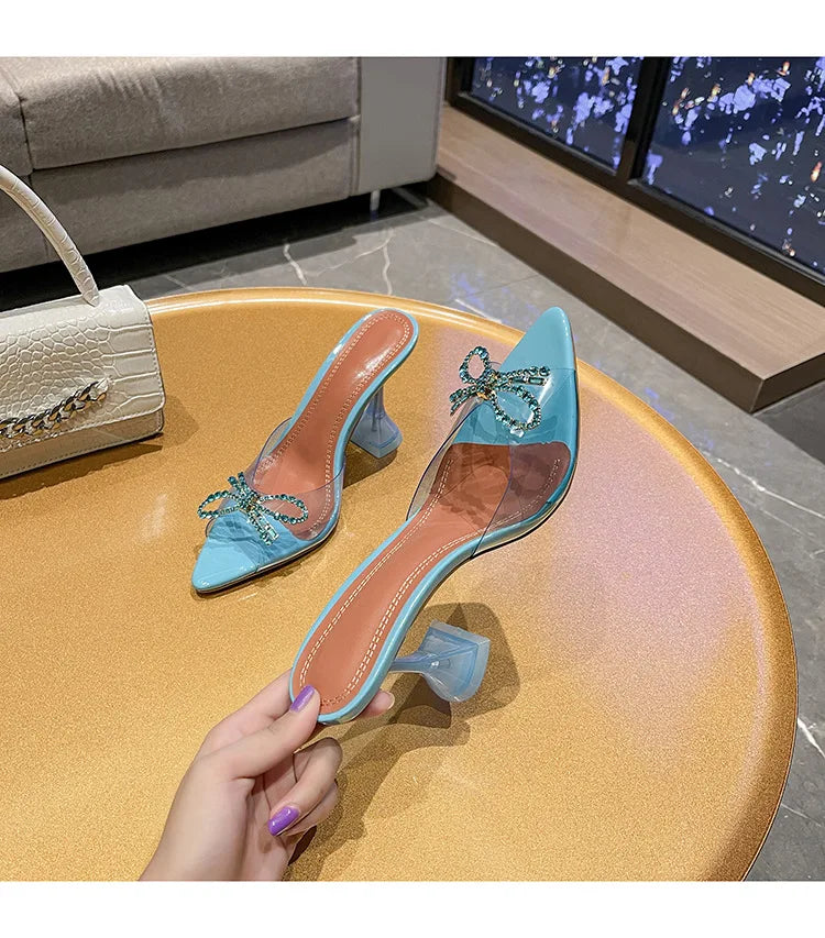 Crystal Bow Slip-On Heels