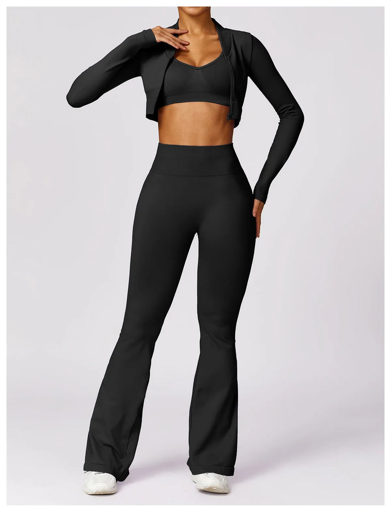 Ribbed Waist Flared Leggings