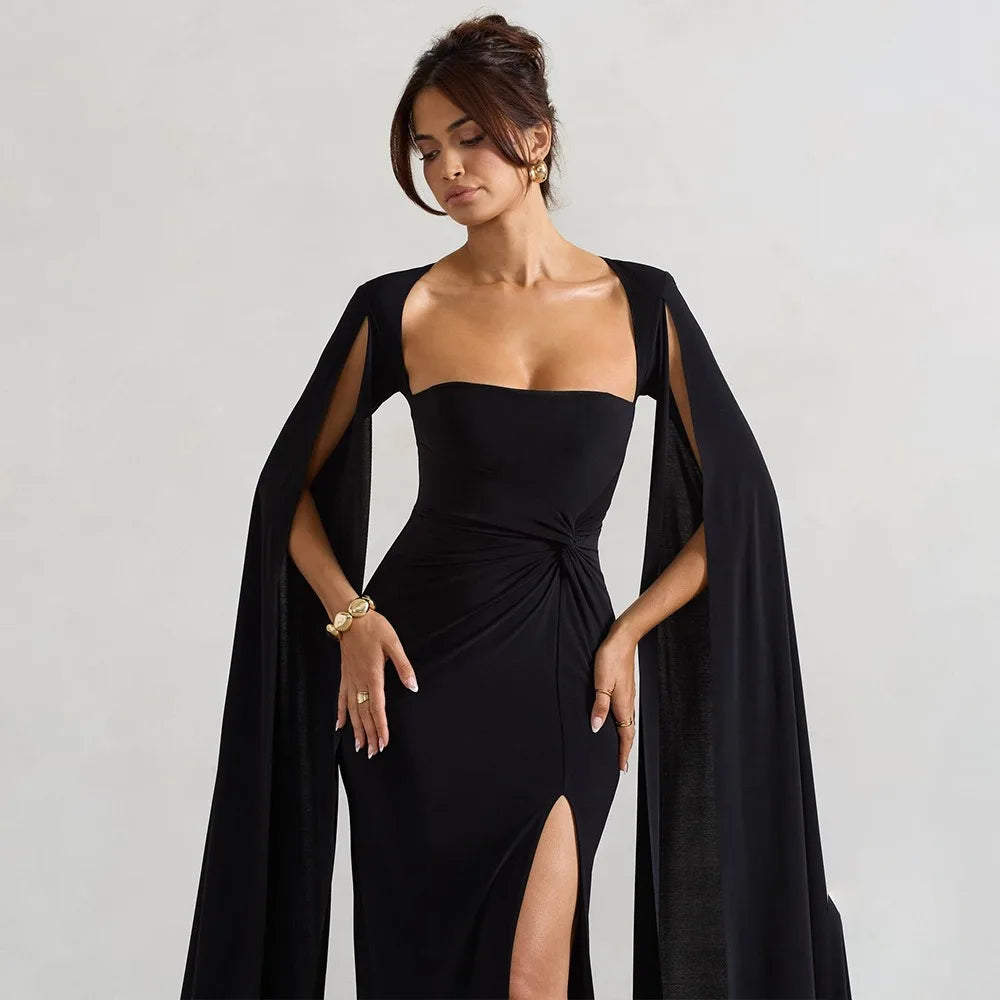 Cape Sleeve Strapless Evening Gown