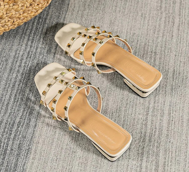 Studded Strap Block Heel Sandals