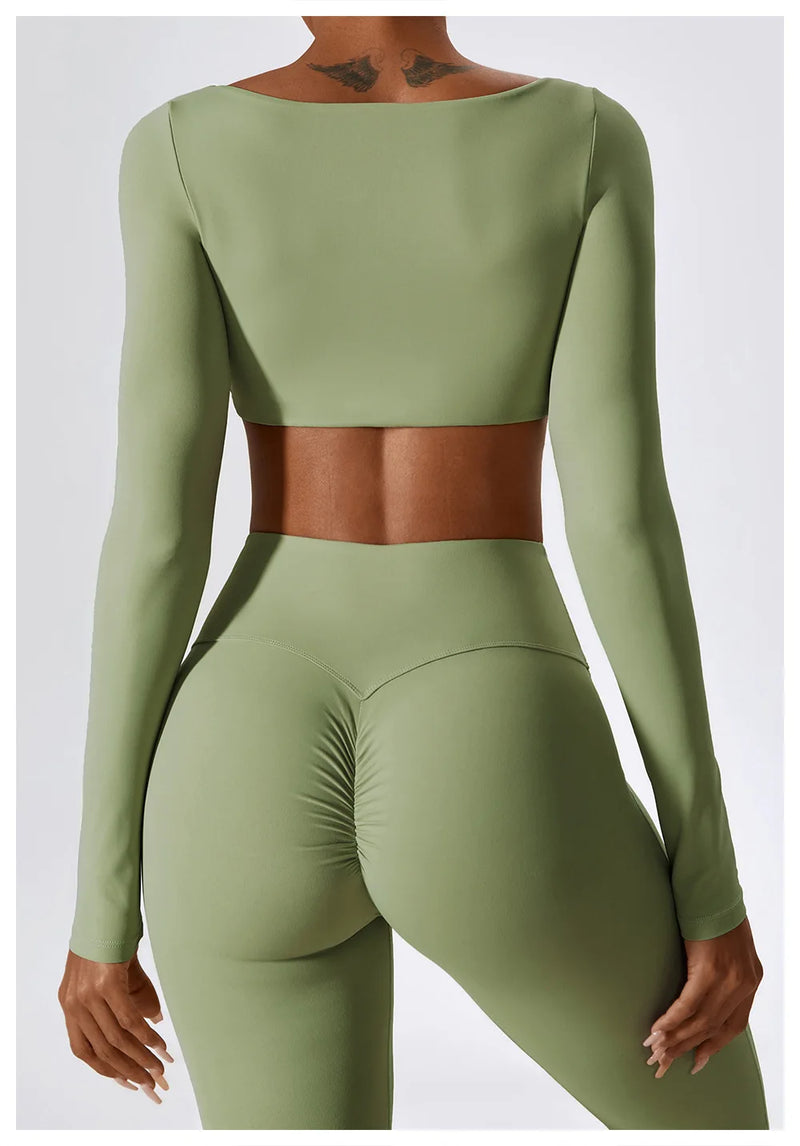 Long Sleeve Crop Top – Square Neck Activewear Top