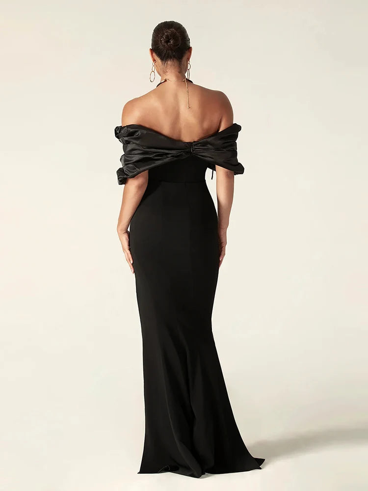 Off-Shoulder Satin Evening Gown