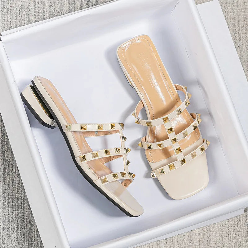 Studded Strap Block Heel Sandals