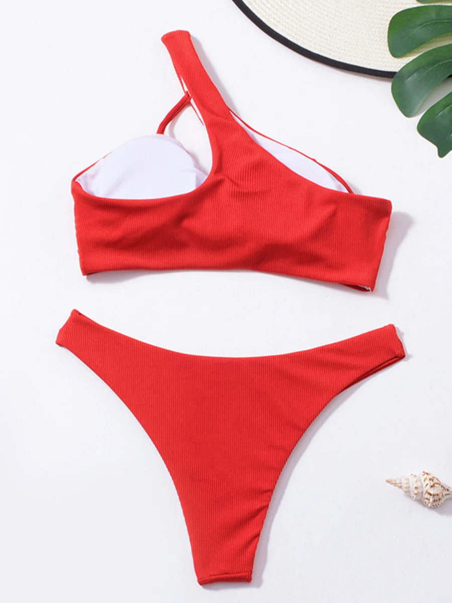 Ribbed Asymmetrical Bikini Set