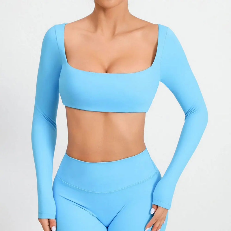 Square Neck Long Sleeve Crop Top