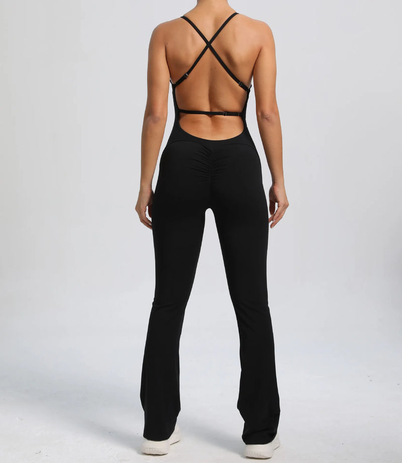 Navy Flared Workout Jumpsuit