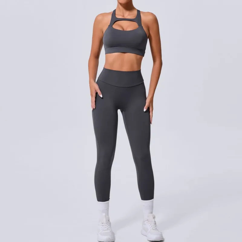 Cutout Sports Bra & High-Waist Pocket Leggings Set