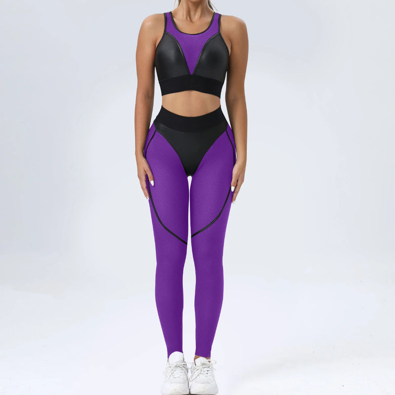 Faux Leather & Mesh Workout Set
