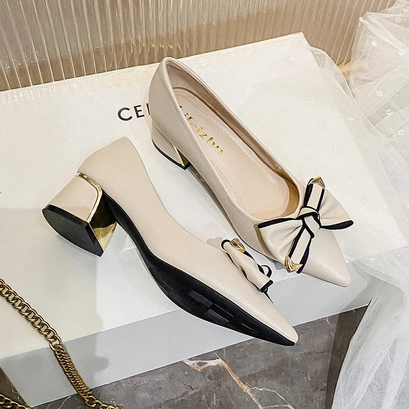 Bow Accent Block Heel Pumps