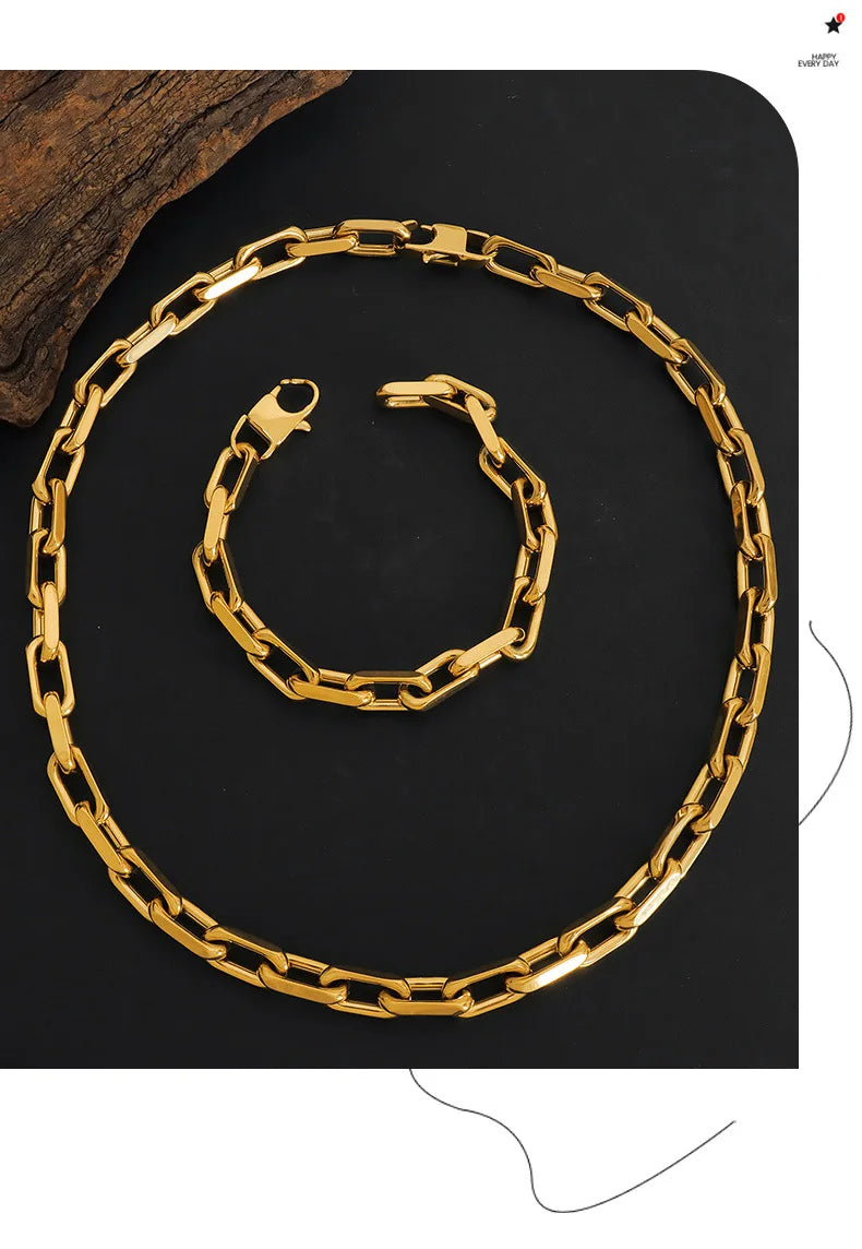 Gold Link Chain Necklace & Bracelet Set