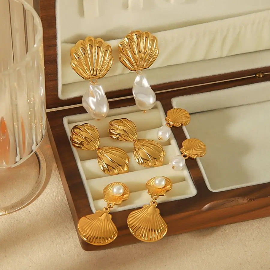 Seashell Pearl Drop Earrings